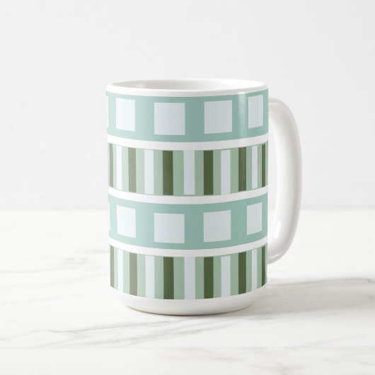 ティール(緑がかった色)グリーンスクエアストライプ幾何学的 コーヒーマグカップ (正面右)