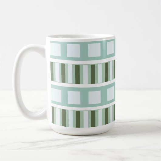 ティール(緑がかった色)グリーンスクエアストライプ幾何学的 コーヒーマグカップ (左)