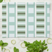 ティール(緑がかった色)グリーンスクエアストライプ キッチンタオル (折り畳み)