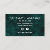 ティール(緑がかった色)グリーンスクリプト大理石瑪瑙ゴールドフォイルグリッター 名刺 (裏面)