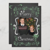ティール（緑がかった色）グリーンスクロカスタマイズールフォトホリデーカード シーズンカード (正面/裏面)