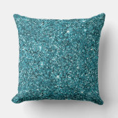 ティール（緑がかった色）グリーンスパークルグリッター クッション (正面)
