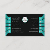 ティール（緑がかった色）グリーンソーシャルメディアミニマルアイコンモダン 名刺 (正面)