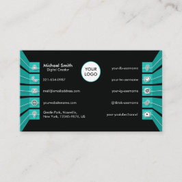ティール（緑がかった色）グリーンソーシャルメディアミニマルアイコンモダン 名刺
