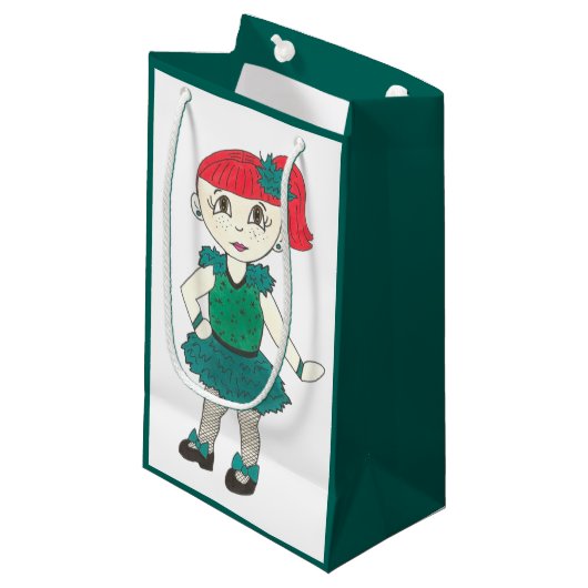 ティール（緑がかった色）グリーンタップダンスガールリサイタルコスチュームタップダンス スモールペーパーバッグ (正面アングル)