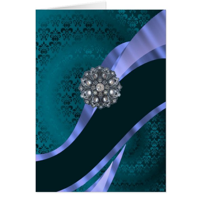 ティール（緑がかった色）グリーンダマスク&リボン (正面)