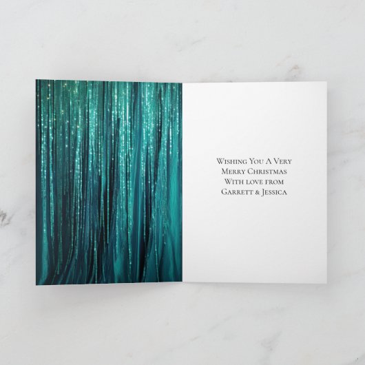 ティール(緑がかった色)グリーンティンゼル金ゴールドグリッタークリスマスツリー カード (内部)