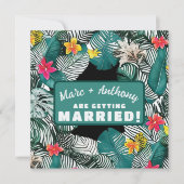 ティール(緑がかった色)グリーントロピカルジャングル行き先結婚式 セーブザデート (正面)