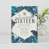 ティール（緑がかった色）グリーントロピカルパーム葉ズサマースウィート16 招待状 (スタンド正面)