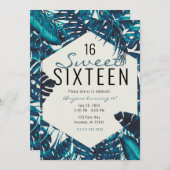 ティール（緑がかった色）グリーントロピカルパーム葉ズサマースウィート16 招待状 (正面/裏面)