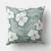 ティール（緑がかった色）グリーントロピカルフラワーズ装飾用クッション クッション (裏面)