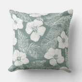 ティール（緑がかった色）グリーントロピカルフラワーズ装飾用クッション クッション (正面)