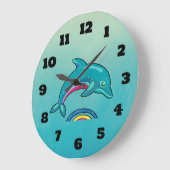 ティール(緑がかった色)グリーンドルフィンが水面を飛び跳スタイリッシュねる ラージ壁時計 (傾斜)