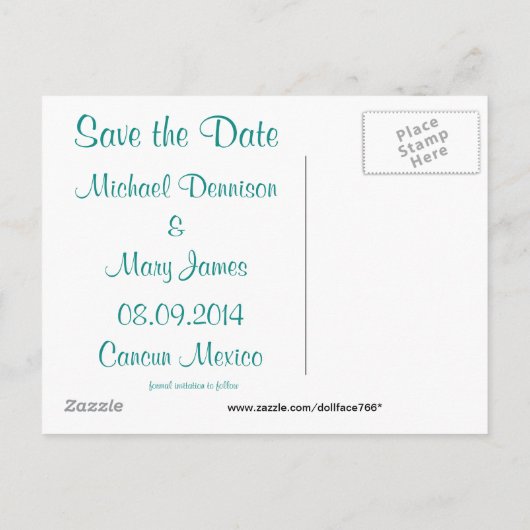 ティール（緑がかった色）グリーンハート花額絵葉書 案内ポストカード (裏面)