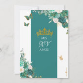 ティール（緑がかった色）グリーンバラバタフライプリンセスキンセアニェラ 招待状 (裏面)