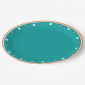 ティール(緑がかった色)グリーンバーンオレンジホワイトジオメトリック水玉模様 ペーパープレート (アングル)