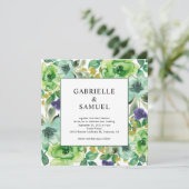 ティール(緑がかった色)グリーンパープルモダンウォーターカラーフローラ 招待状 (スタンド正面)