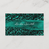 ティール（緑がかった色）グリーンヒョウおよびブラシストローク箔 名刺 (正面)