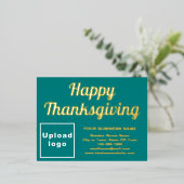 ティール（緑がかった色）グリーンビジネスブランドの感謝祭 箔シーズンポストカード (立ち正面)