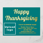 ティール（緑がかった色）グリーンビジネスブランドの感謝祭 箔シーズンポストカード (正面)