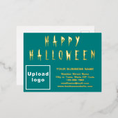 ティール(緑がかった色)グリーンビジネスブランドonハロウィーン 箔シーズンポストカード (正面/裏面)