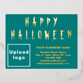 ティール(緑がかった色)グリーンビジネスブランドonハロウィーン 箔シーズンポストカード (正面)