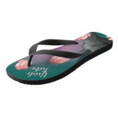 ティール（緑がかった色）グリーンピンクグラデーション蓮結婚の花 ビーチサンダル (アングル)