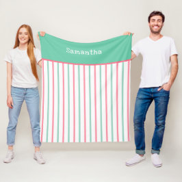 ティール（緑がかった色）グリーンピンクストライプ色の名前 フリースブランケット