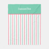 ティール（緑がかった色）グリーンピンクストライプ色の名前 フリースブランケット (正面)