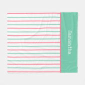 ティール（緑がかった色）グリーンピンクストライプ色の名前 フリースブランケット (正面(横))