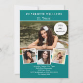 ティール（緑がかった色）グリーンフォトコラージュ豪華な誕生日 招待状 (正面)