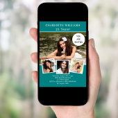 ティール（緑がかった色）グリーンフォトコラージュ豪華な誕生日 招待状