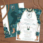 ティール（緑がかった色）グリーンフローラウエスタンチャロキンセニェラ 招待状