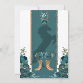 ティール（緑がかった色）グリーンフローラウエスタンチャロキンセニェラ 招待状 (裏面)