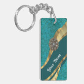 ティール（緑がかった色）グリーンフローラダム キーホルダー (正面左)