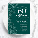 ティール（緑がかった色）グリーンフローラ60th誕生日パーティー 招待状<br><div class="desc">グリーンフローラ60th Birthday Partyへの招待。ボタニカルモダンアウトラインスケッチのアクセントとタイポグラフィスクリプトフォントを特徴とするミニマルデザイン。トレンディーシンプル招待状カードは女性の日スタイリッシュお祝いに最適。任意のカスタマイズ年齢にすることができる。印刷されたZazzle招待状または即時ダウンロードのデジタル印刷可能なテンプレート。</div>