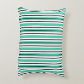 ティール（緑がかった色）グリーンブラウン白黒ストライプズ アクセントクッション (裏面(縦))