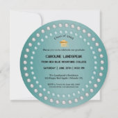 ティール（緑がかった色）グリーンブラシ仕上げメタル&パール卒業 招待状 (正面)