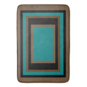 ティール（緑がかった色）グリーンブラックブラウン幾何ブロックパターン バスマット (正面縦)