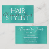 ティール(緑がかった色)グリーンブラッシュドメタル美容師 名刺 (正面/裏面)