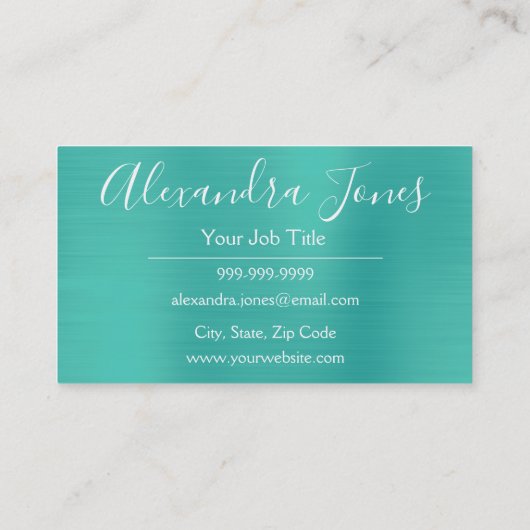 ティール（緑がかった色）グリーンブラッシュドメタル美容師 名刺 (裏面)