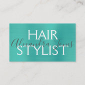 ティール（緑がかった色）グリーンブラッシュドメタル美容師 名刺 (正面)