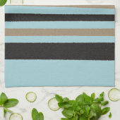 ティール(緑がかった色)グリーンブルーイエローブラックストライプズ キッチンタオル (折り畳み)