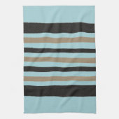 ティール(緑がかった色)グリーンブルーイエローブラックストライプズ キッチンタオル (縦)