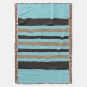 ティール（緑がかった色）グリーンブルーイエローブラックストライプズ スローブランケット (正面縦)