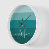 ティール(緑がかった色)グリーンブルーカラーブロックモノグラムスタイル名 壁時計 (傾斜)