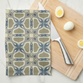 ティール(緑がかった色)グリーンブルーグレーオークレーお尻ボヘミアンバリアート キッチンタオル (四つ折り)