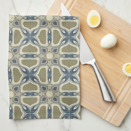 ティール(緑がかった色)グリーンブルーグレーオークレーお尻ボヘミアンバリアート キッチンタオル (四つ折り)