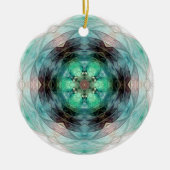 ティール（緑がかった色）グリーンブルーピンクフローラ星型 セラミックオーナメント (正面)