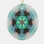 ティール（緑がかった色）グリーンブルーピンクフローラ星型 セラミックオーナメント (左)